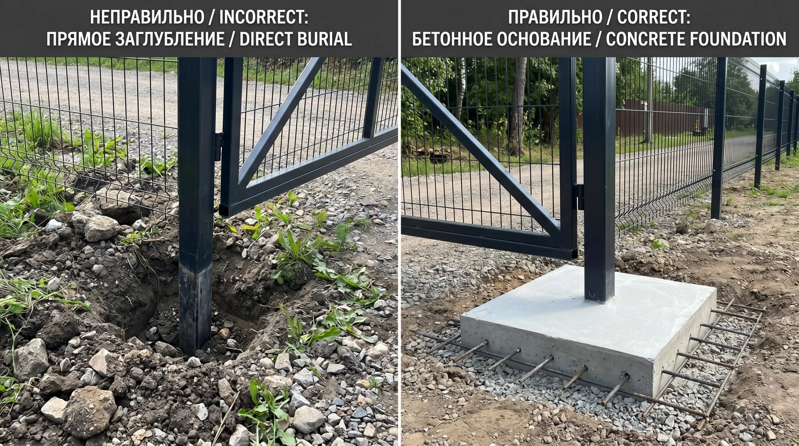 Ворота из профтрубы: стопоры в грунт или бетон