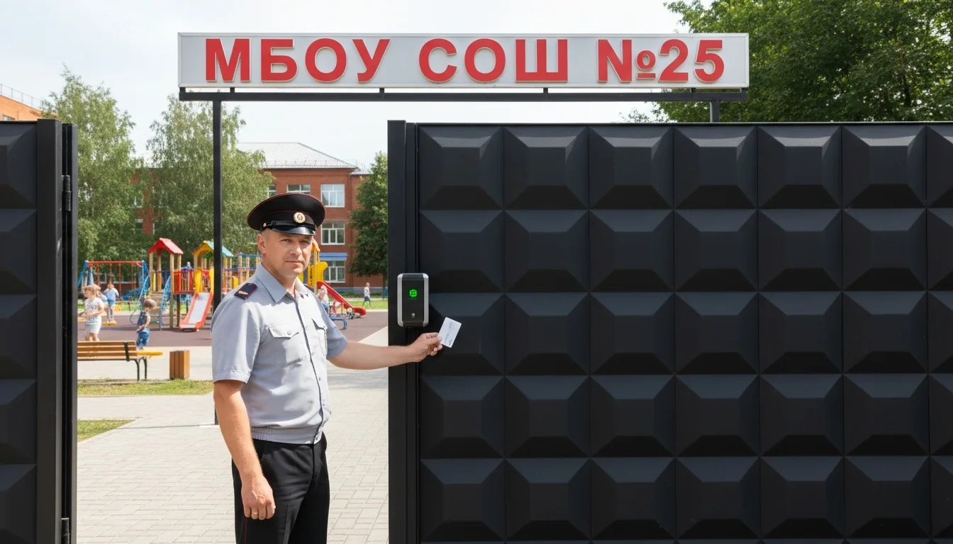 Ограждение школы с калиткой и электрозамком