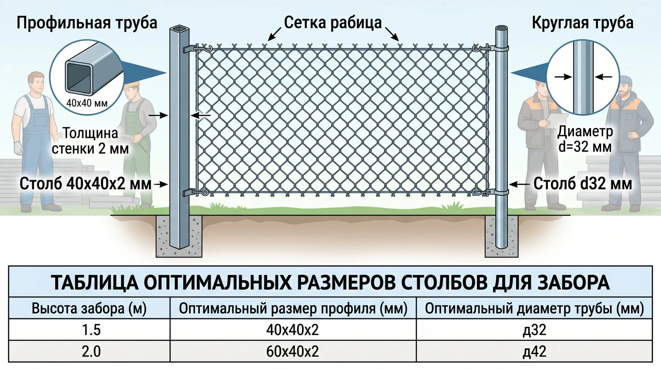 Какая труба подойдёт для забора из рабицы: выбор, размеры, монтаж