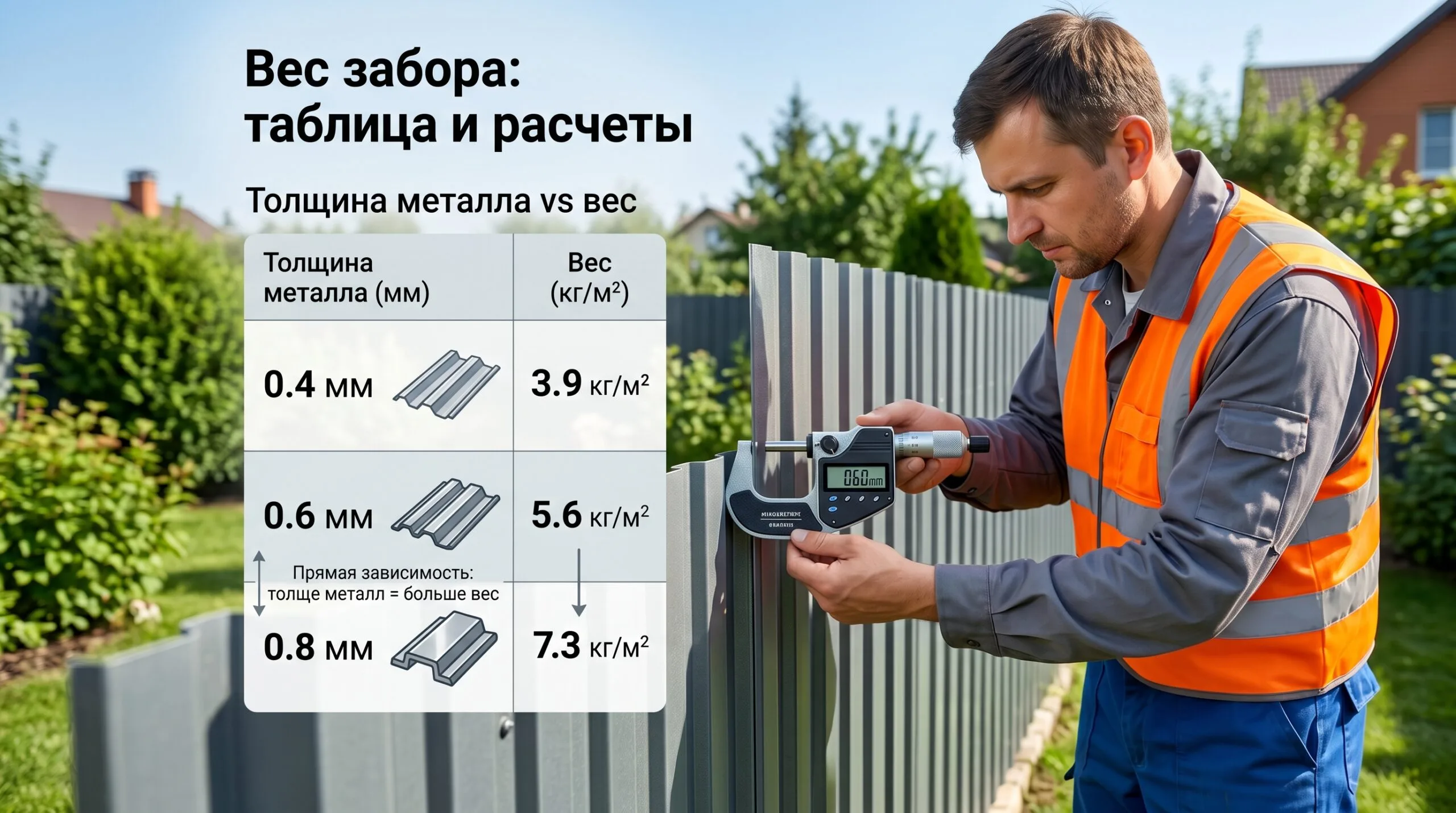 Как вес забора зависит от толщины металла: таблица и расчёты
