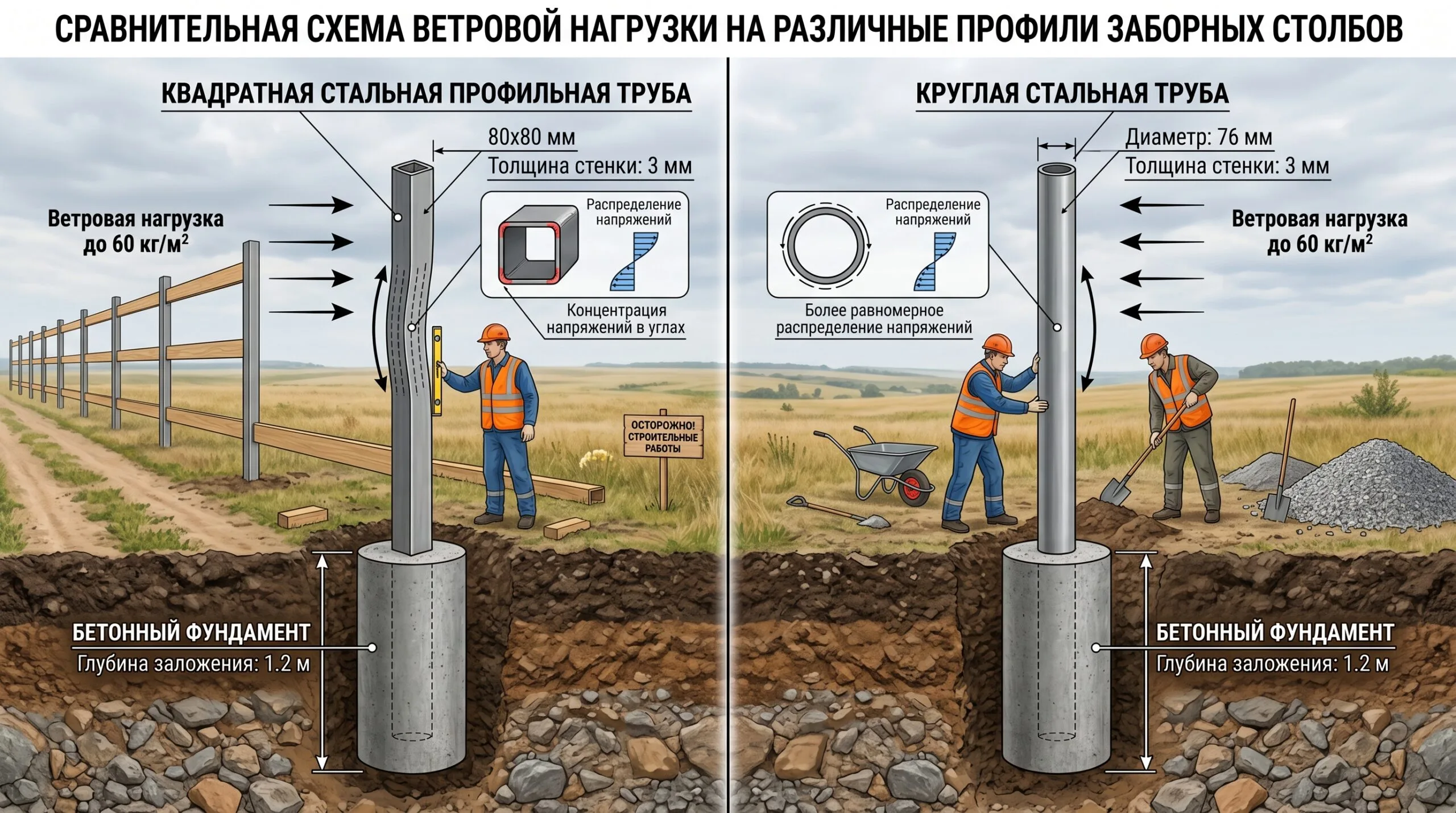 Какую трубу использовать для забора в ветреном регионе