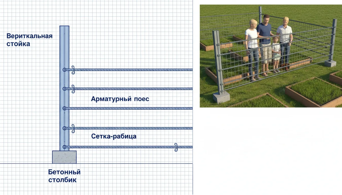 Забор из арматуры и сетки: комбинированное ограждение